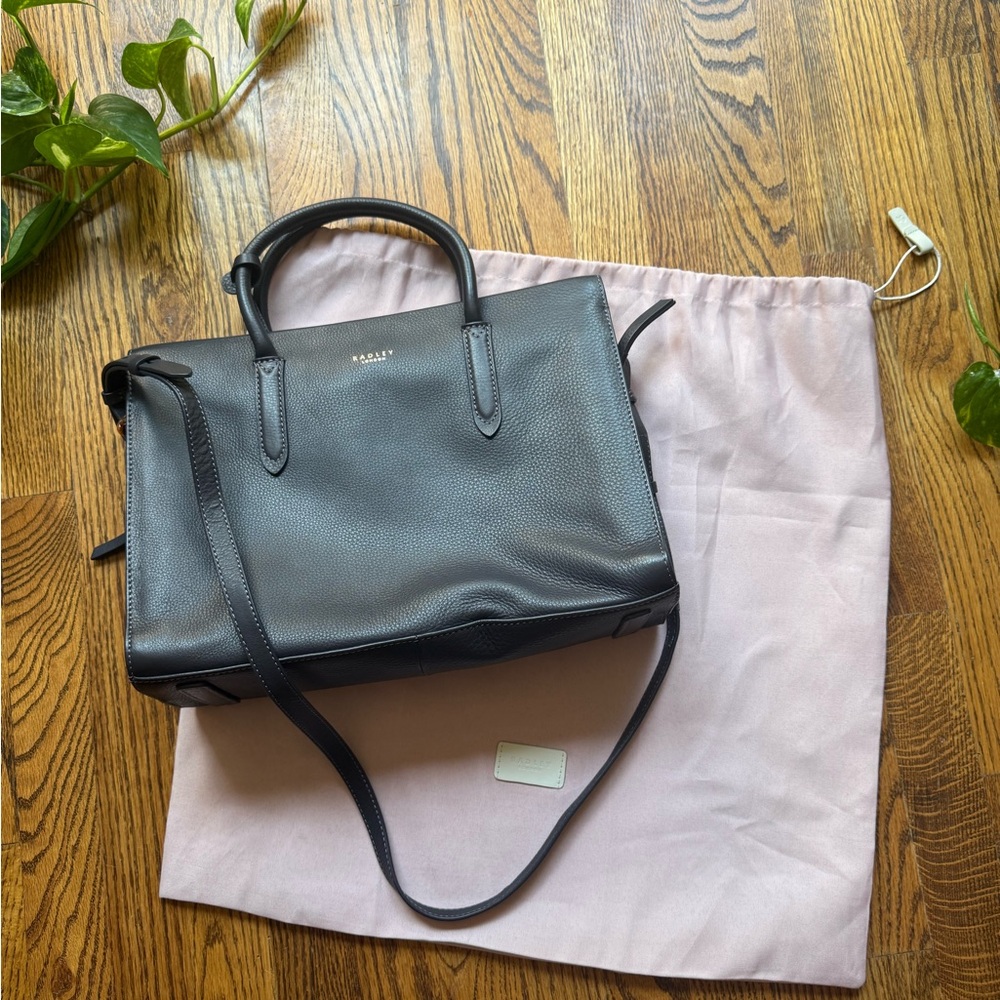 RADLEY LONDON NEVER USED PURSE ARLINGTON COURT LEATHER TOTE PURPLE GREY